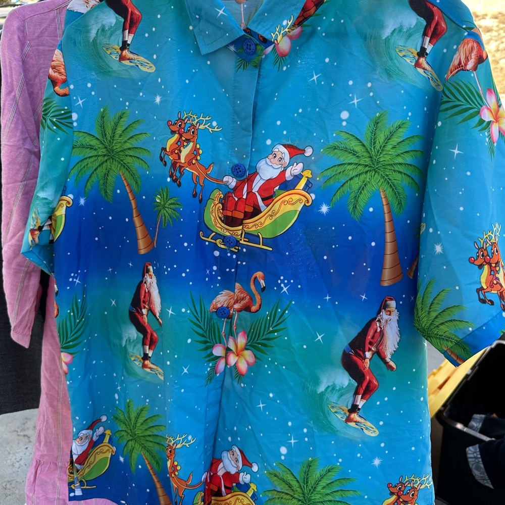 Santa on holiday Flamingo Print Shirt